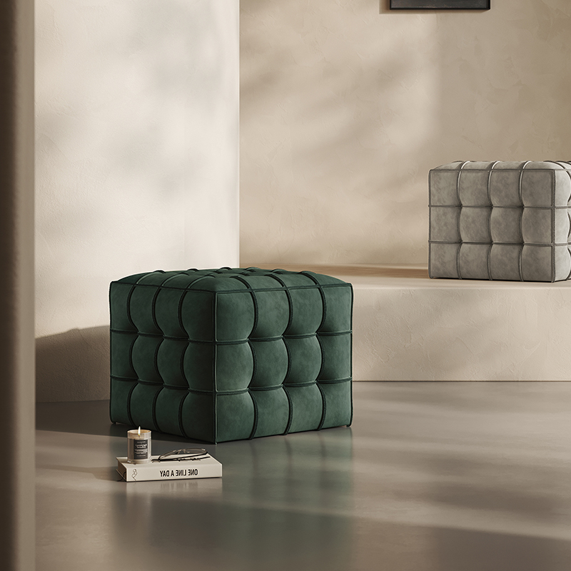 Italian simple full frosted leather magic cube shoe changing stool bedroom dressing stool